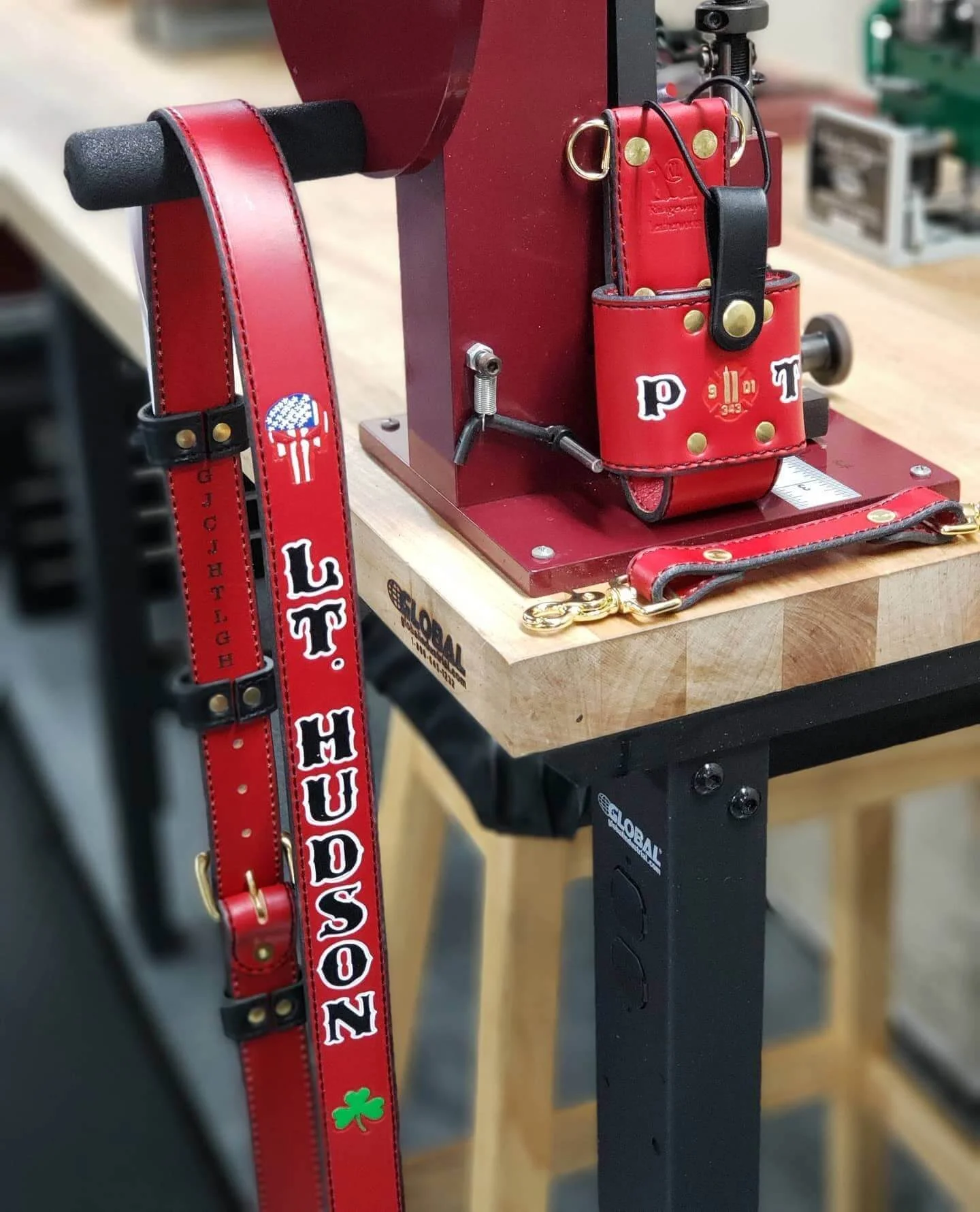 Red Custom Radio Strap - Ridgeway Leatherworks Red Custom Radio Strap with Custom Radio Holster